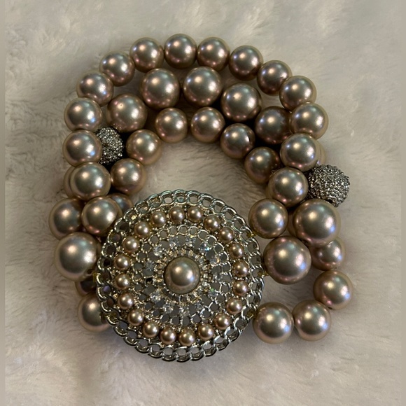 Simply Vera Wang Womens Beaded Pearlescent and Rhinestone Statement Bracelet - Picture 5 of 7